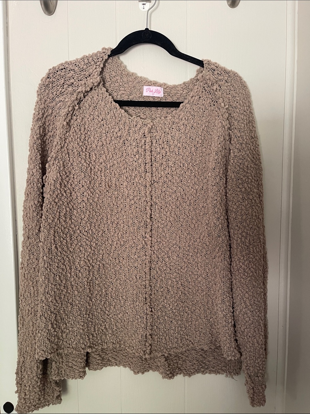 Pink Lily Chunky Scoop-Neck Sweater - Taupe